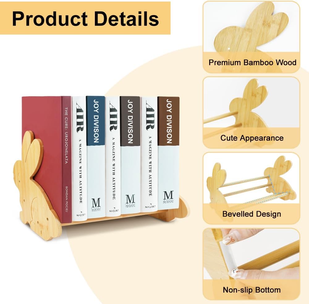 Rabbit-Shaped Desktop Bookshelf – Small Bamboo Book Organizer & Magazine Rack for Kids’ Study Table or Office Desk