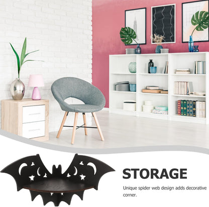 Bat-Shaped Floating Wall Shelf – 20cm Black Solid Wood Corner Rack | Rustic Bat Decor for Bedroom, Bathroom & Kitchen | Halloween & Everyday Display