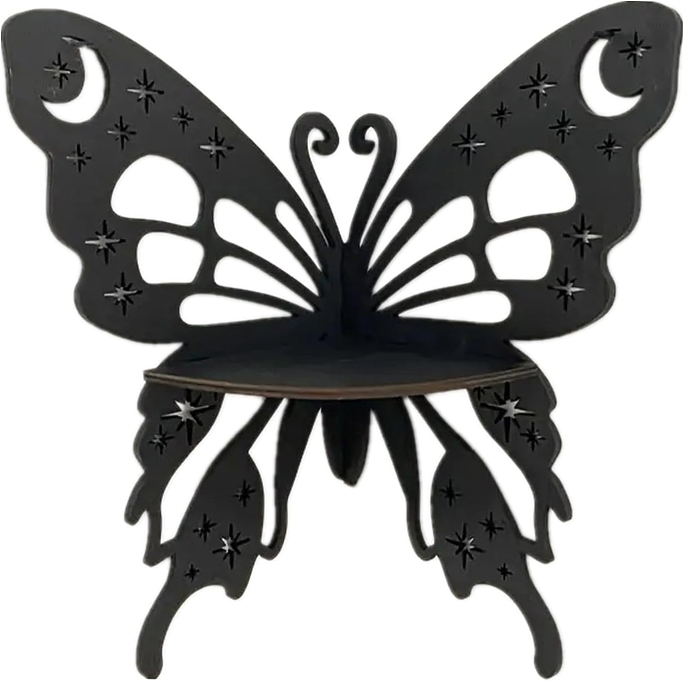 Bohemian Butterfly Moon & Star Corner Shelf – Black Wooden Floating Wall Shelf for Bedroom, Living Room & Office Décor