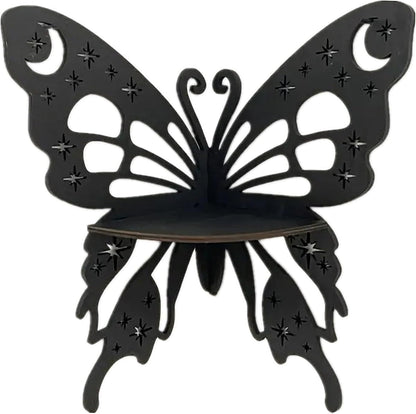 Bohemian Butterfly Moon & Star Corner Shelf – Black Wooden Floating Wall Shelf for Bedroom, Living Room & Office Décor
