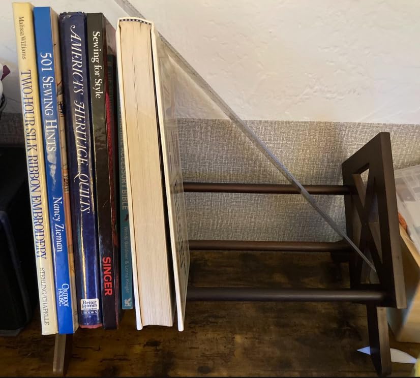 Desktop Bookshelf Organizer – Small Tilting Tabletop Bookcase & Storage Rack for Office, Living Room, or Study (Brown Finish)