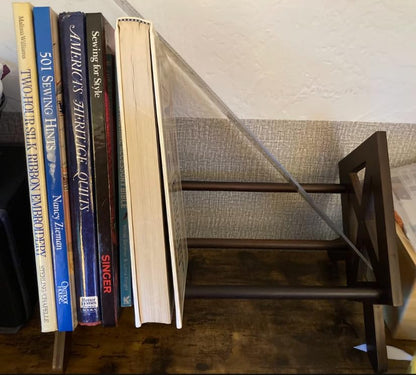 Desktop Bookshelf Organizer – Small Tilting Tabletop Bookcase & Storage Rack for Office, Living Room, or Study (Brown Finish)