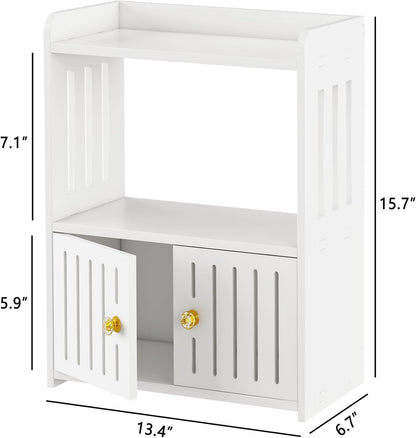 3-Tier White Bathroom Countertop Organizer with Doors – Storage Shelf.