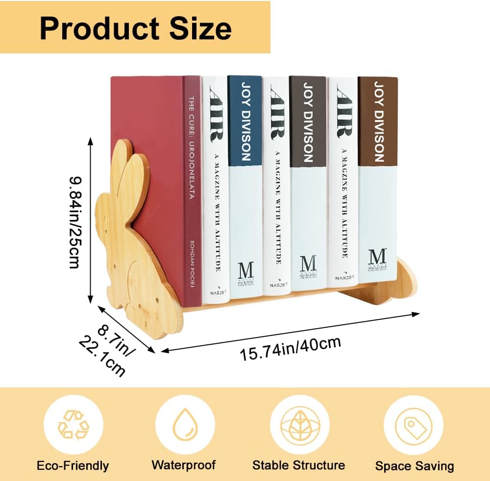 Rabbit-Shaped Desktop Bookshelf – Small Bamboo Book Organizer & Magazine Rack for Kids’ Study Table or Office Desk