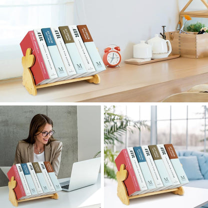 Rabbit-Shaped Desktop Bookshelf – Small Bamboo Book Organizer & Magazine Rack for Kids’ Study Table or Office Desk