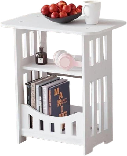 Slim 3-Tier Wooden Side Table – Compact Nightstand & End Table for Bedroom, Living Room, or Balcony (12.6"x8.7"x15.8")