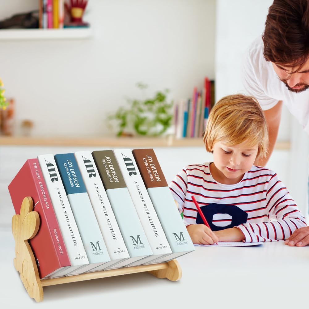 Rabbit-Shaped Desktop Bookshelf – Small Bamboo Book Organizer & Magazine Rack for Kids’ Study Table or Office Desk