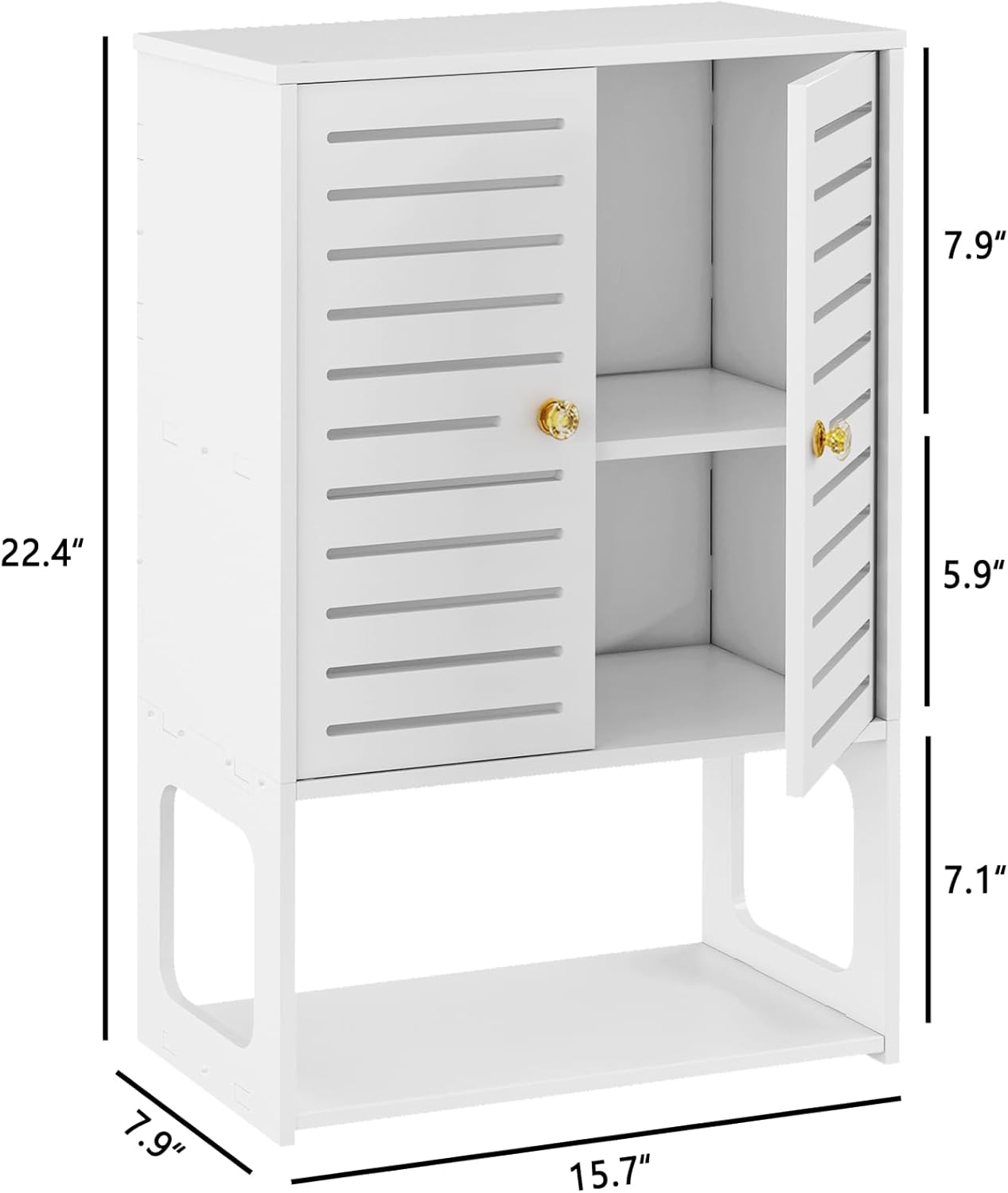 3-Tier Wall Cabinet with Doors – White Bathroom & Kitchen Organizer