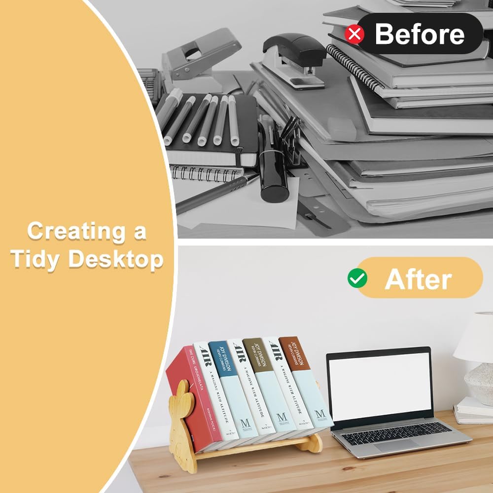 Rabbit-Shaped Desktop Bookshelf – Small Bamboo Book Organizer & Magazine Rack for Kids’ Study Table or Office Desk