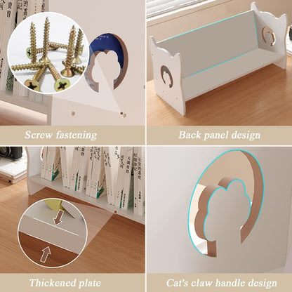 White MDF Desktop Bookshelf – Small Tilting Bookcase & Desk Organizer for Kids, Books, Magazines, and CDs