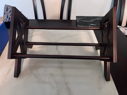 Desktop Bookshelf Organizer – Small Tilting Tabletop Bookcase & Storage Rack for Office, Living Room, or Study (Brown Finish)