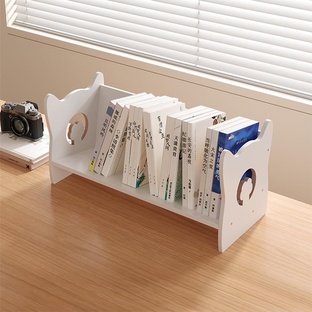 White MDF Desktop Bookshelf – Small Tilting Bookcase & Desk Organizer for Kids, Books, Magazines, and CDs