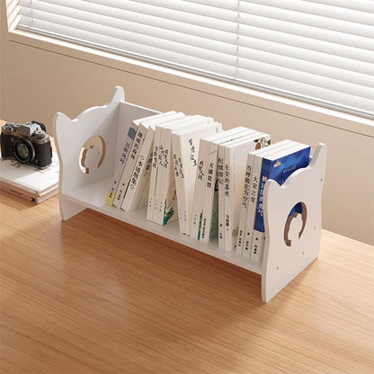 White MDF Desktop Bookshelf – Small Tilting Bookcase & Desk Organizer for Kids, Books, Magazines, and CDs