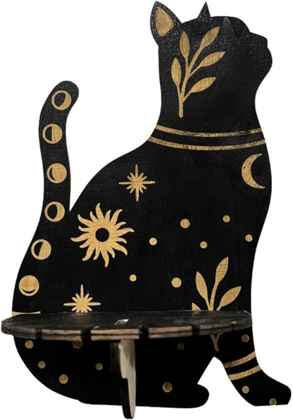 Cat-Shaped Wooden Crystal Shelf – Lovely Wall Hanging Display Stand for Crystals, Stones & Decor | Aspen Decorative Wall Storage Rack