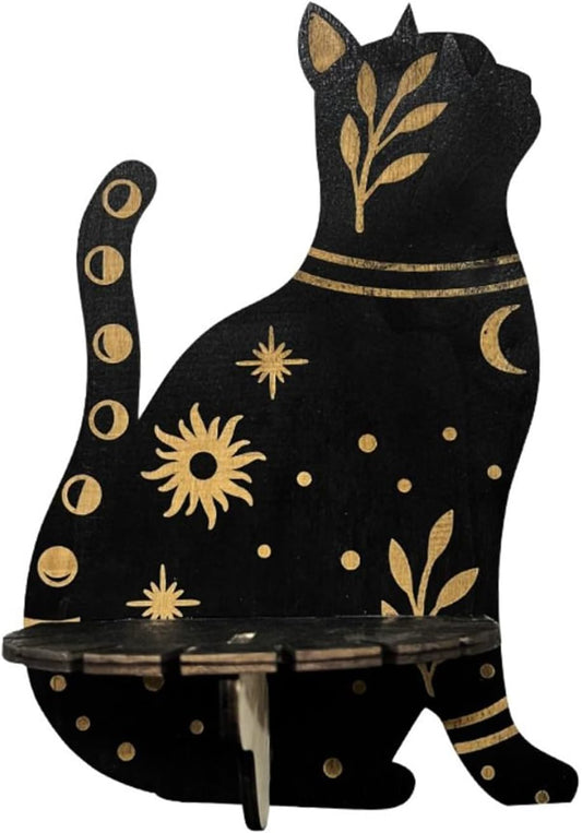 Cat-Shaped Wooden Crystal Shelf – Lovely Wall Hanging Display Stand for Crystals, Stones & Decor | Aspen Decorative Wall Storage Rack