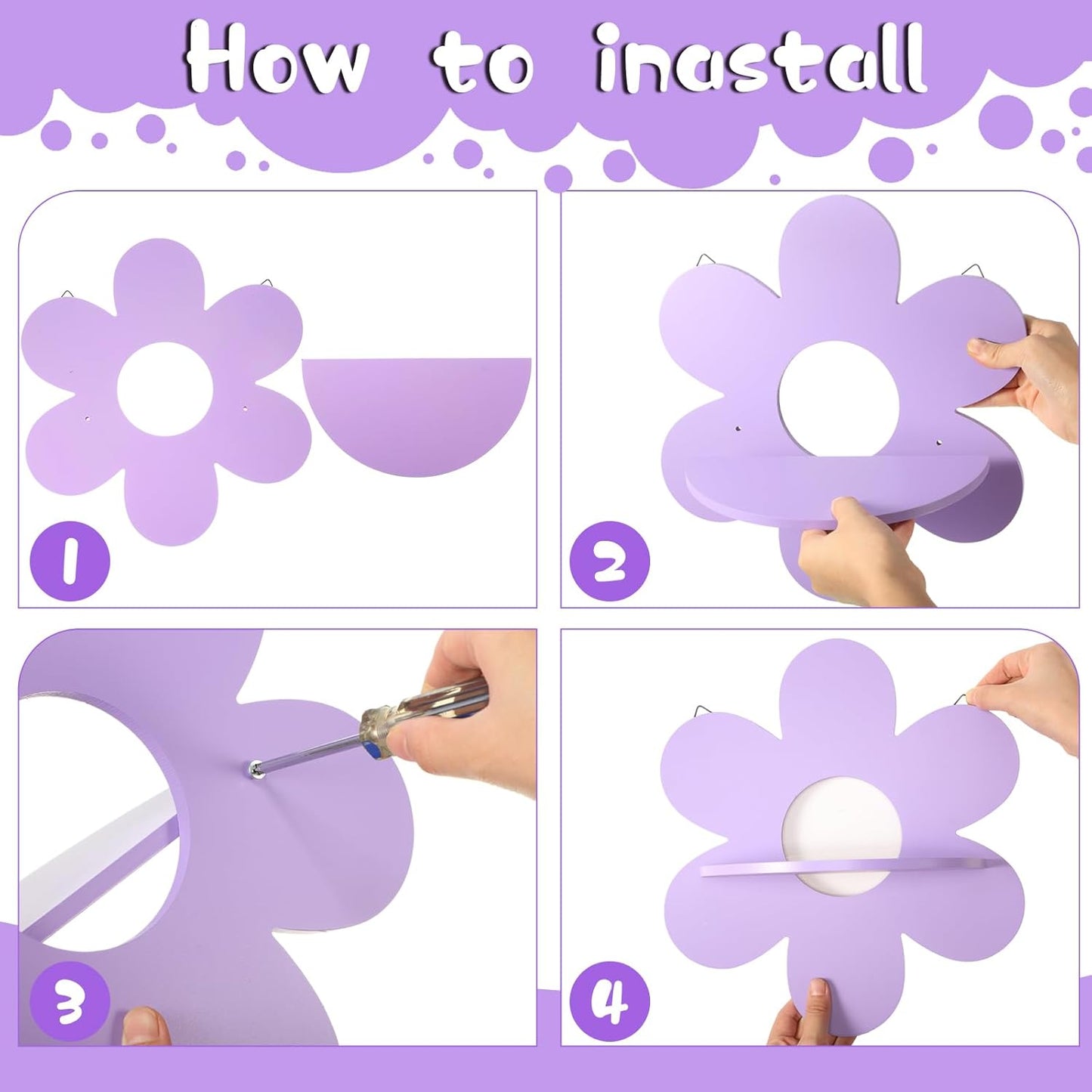 Soaoo 3-Piece Daisy Flower Wall Shelves – Boho Wooden Floating Plant Shelves & Hanging Display Racks for Living Room, Bedroom, or Bathroom (Pink, White & Yellow)