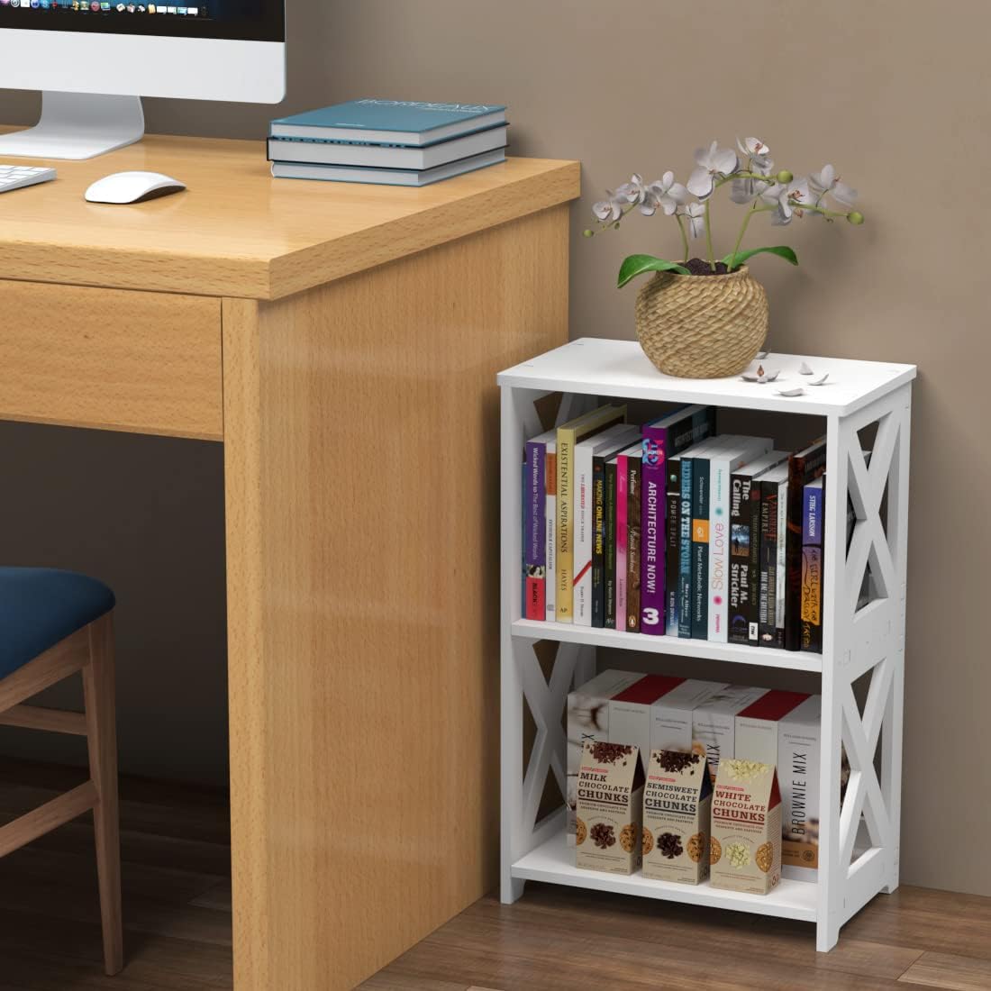 Compact 2-Tier Wooden Storage Shelf – Small Vertical Organizer for Books, Snacks & Essentials