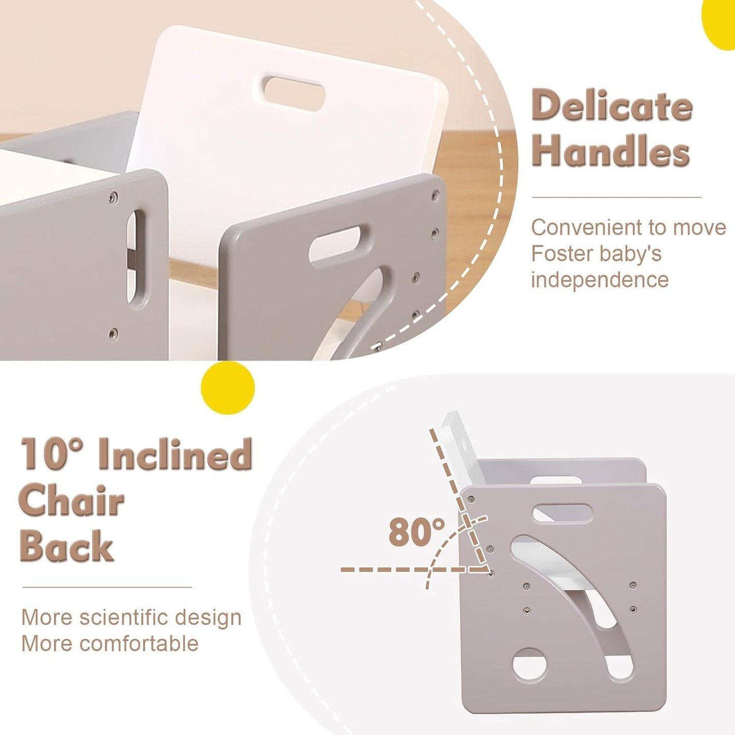 FUNLIO Montessori Toddler Table & Chair Set – Adjustable Wooden Weaning Set for Ages 1-3, Grey