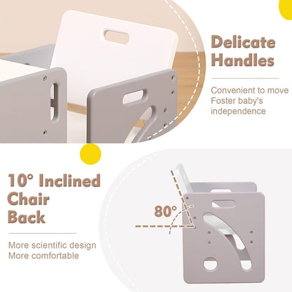 FUNLIO Montessori Toddler Table & Chair Set – Adjustable Wooden Weaning Set for Ages 1-3, Grey
