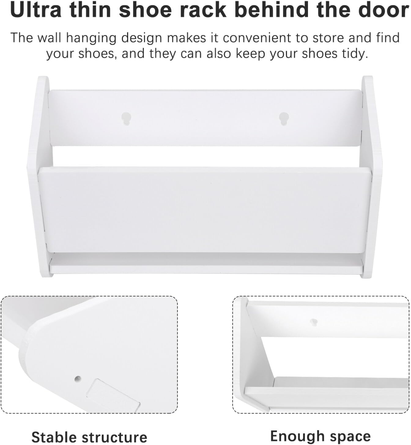 Angoily Wall Mounted Shoe Rack – White Hanging Shoe Organizer & Storage Shelf for Entryway, Closet, and Door Back (40cm)