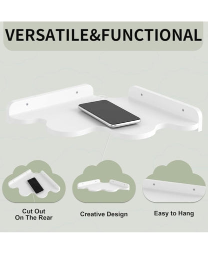 Creative Cloud Shape Wall  Wooden Shelf with Cable Cut-Out, Easy to Hang for Bedroom, Living Room & Kids Room (White)