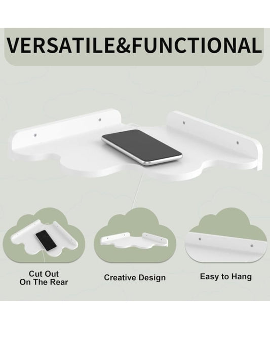 Creative Cloud Shape Wall  Wooden Shelf with Cable Cut-Out, Easy to Hang for Bedroom, Living Room & Kids Room (White)