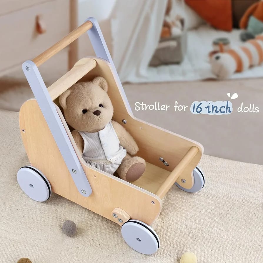 Wooden Baby Walker Cart – Sturdy Toddler Push Toy with Storage