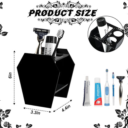 Coffin-Shaped Gothic Toothbrush Holder – Black Acrylic 3-Slot Bathroom Organizer | Spooky Halloween Decor & Gothic Bathroom Accessories