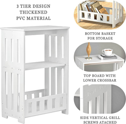 Modern 3-Tier Compact Bookshelf – Slim White Storage Shelf for Bedroom, Office & Living Room Décor