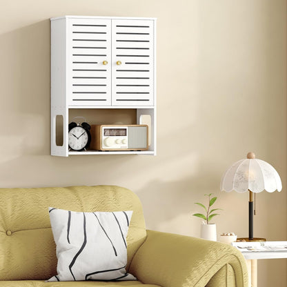 3-Tier Wall Cabinet with Doors – White Bathroom & Kitchen Organizer