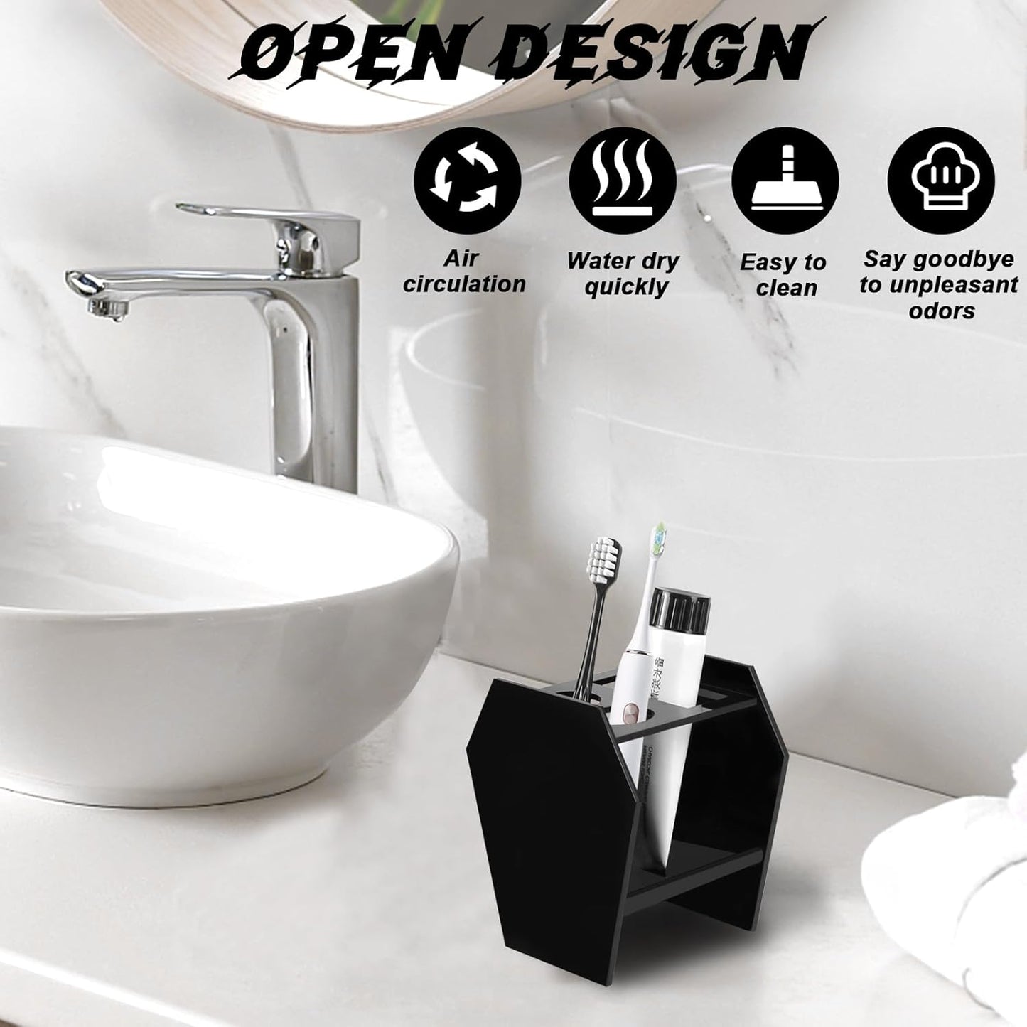 Coffin-Shaped Gothic Toothbrush Holder – Black Acrylic 3-Slot Bathroom Organizer | Spooky Halloween Decor & Gothic Bathroom Accessories