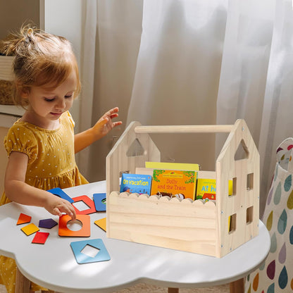 Montessori Wooden Double-Sided Bookshelf – Scalloped House Shape Bookcase for Toddlers (Ages 1-5), Cute & Compact Nursery Storage