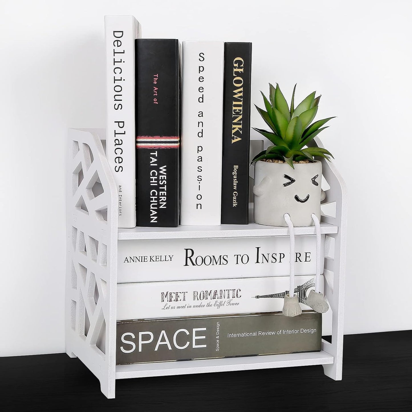 Small White Desk Bookshelf – Compact & Stylish Organizer for Office, Students & Makeup