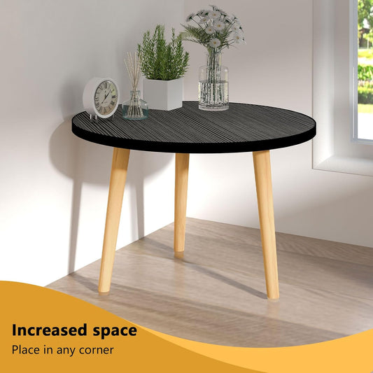 Round MDF Coffee Table – Low Floor Sitting Table with 3 Solid Wood Legs for Living Room, Bedroom & Study Space