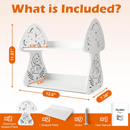 Mini Mushroom Desktop Organizer – Cute White Wooden Shelf for Books, Stationery & Decor | Small Desk Storage Rack for Kids & Women