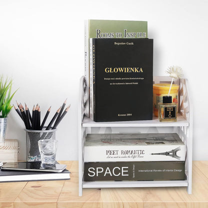 Small White Desk Bookshelf – Compact & Stylish Organizer for Office, Students & Makeup