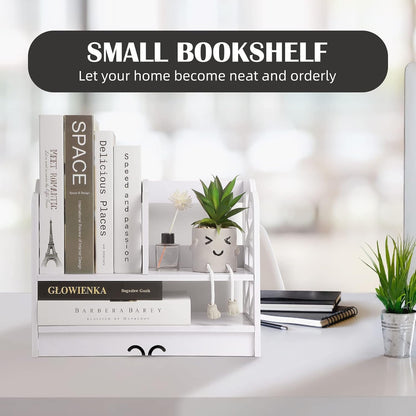 YGYQZ Mini Desktop Bookshelf – White Desk Organizer for Women & Kids, Cute Office Storage Shelf