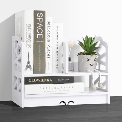 YGYQZ Mini Desktop Bookshelf – White Desk Organizer for Women & Kids, Cute Office Storage Shelf