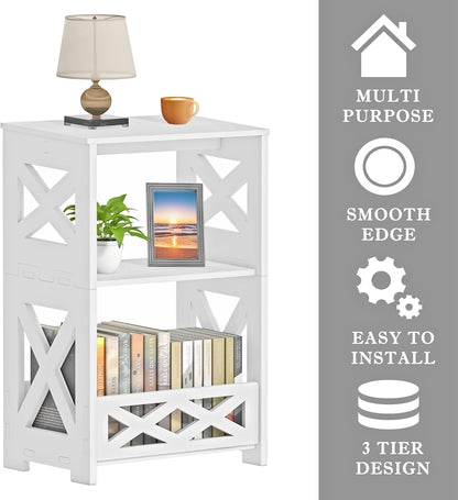 Modern 3-Tier Decorative Bookshelf – Compact Side Shelf with Storage for Bedroom, Living Room & Kids' Room