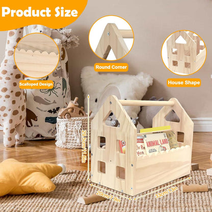 Montessori Wooden Double-Sided Bookshelf – Scalloped House Shape Bookcase for Toddlers (Ages 1-5), Cute & Compact Nursery Storage