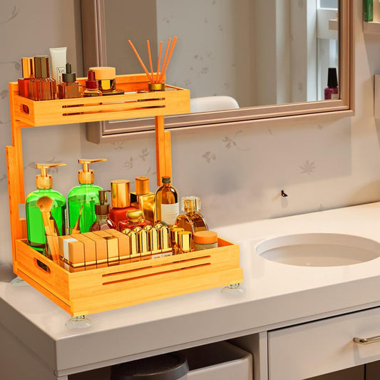 Under Sink wood Organizer – Dual Sliding Drawers for Bathroom, Kitchen & Pantry Storage