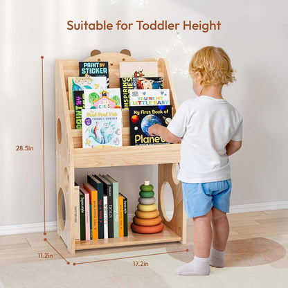 Woodtoe 5-Tier Montessori Bookshelf with Chalkboard & Toy Storage – Large Wooden Book Display Shelf for Kids’ Bedroom, Nursery & Classroom