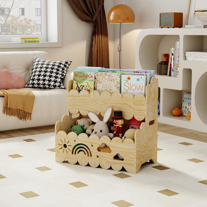 Montessori 2-Tier Wooden Bookshelf – Toddler Book Rack & Toy Storage for Nursery, Kids' Room