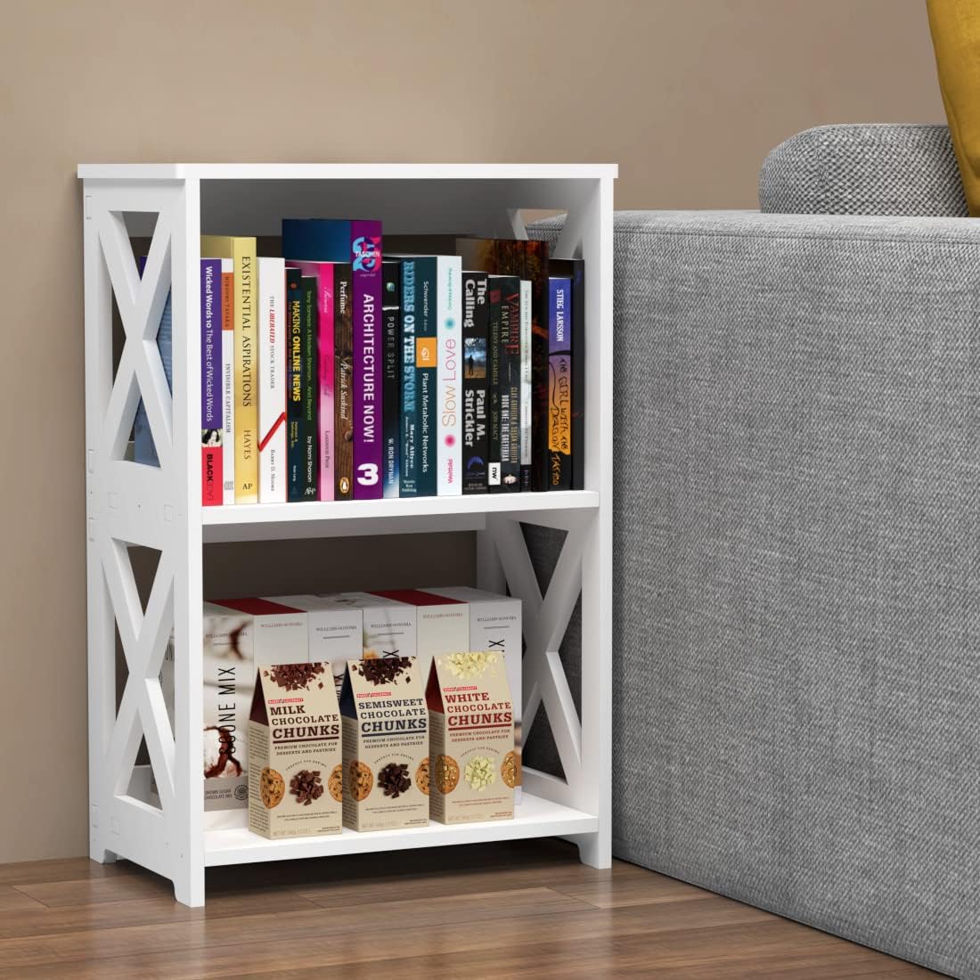 Compact 2-Tier Wooden Storage Shelf – Small Vertical Organizer for Books, Snacks & Essentials