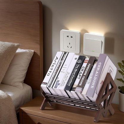 Desktop Bookshelf Organizer – Small Tilting Tabletop Bookcase & Storage Rack for Office, Living Room, or Study (Brown Finish)