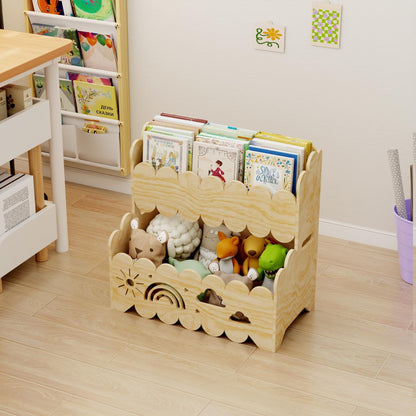 Montessori 2-Tier Wooden Bookshelf – Toddler Book Rack & Toy Storage for Nursery, Kids' Room