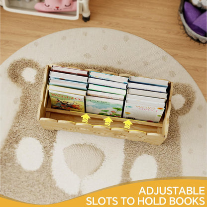 Montessori Wooden Kids Bookshelf & Toy Organizer – Toddler Book Rack for Nursery, Playroom