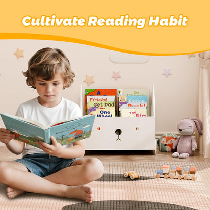 Montessori Wooden Kids Bookshelf – Nursery & Toddler Book Display Shelf with 4 Adjustable Dividers for Bedroom, Playroom & Classroom Storage