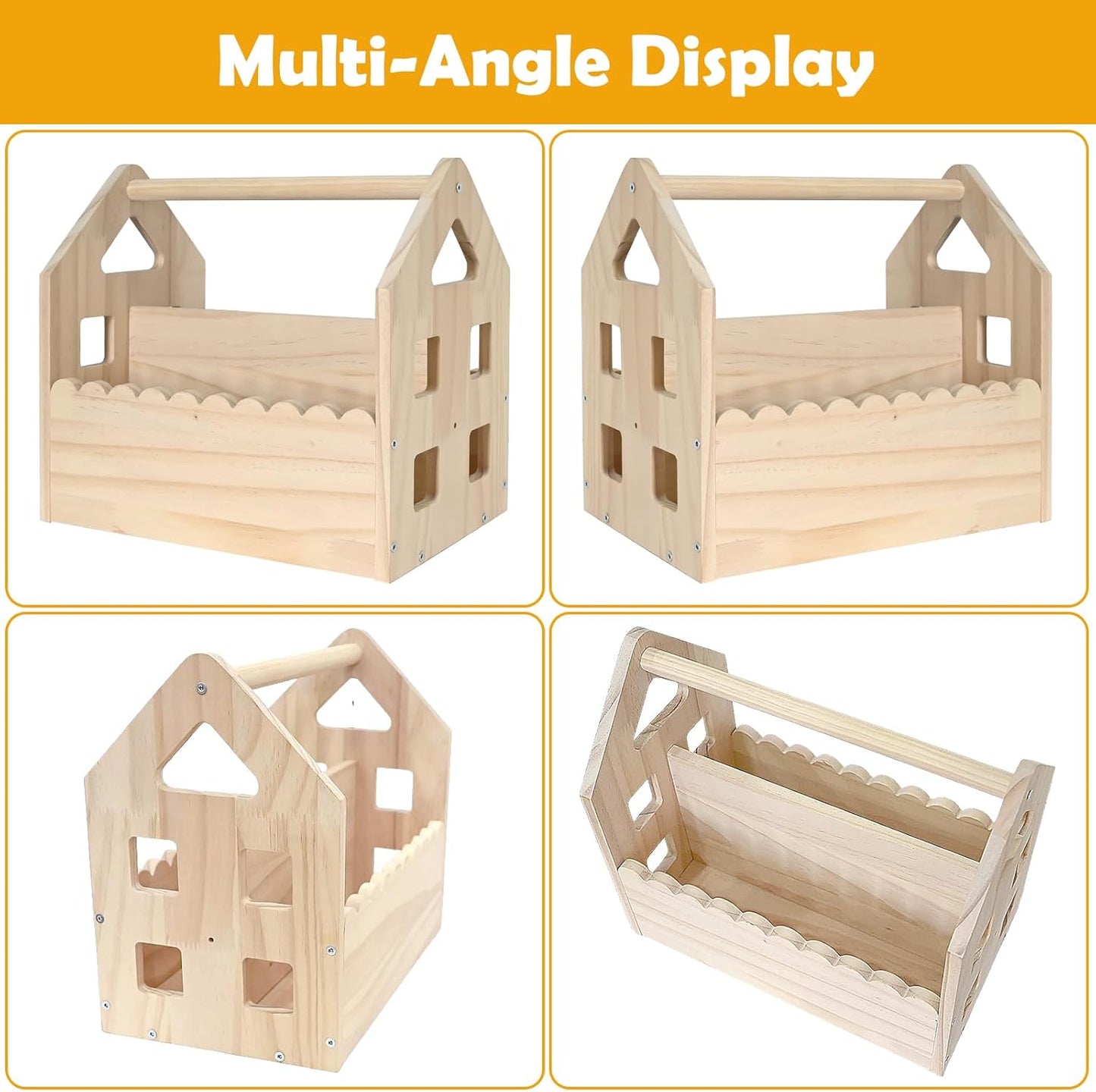 Montessori Wooden Double-Sided Bookshelf – Scalloped House Shape Bookcase for Toddlers (Ages 1-5), Cute & Compact Nursery Storage