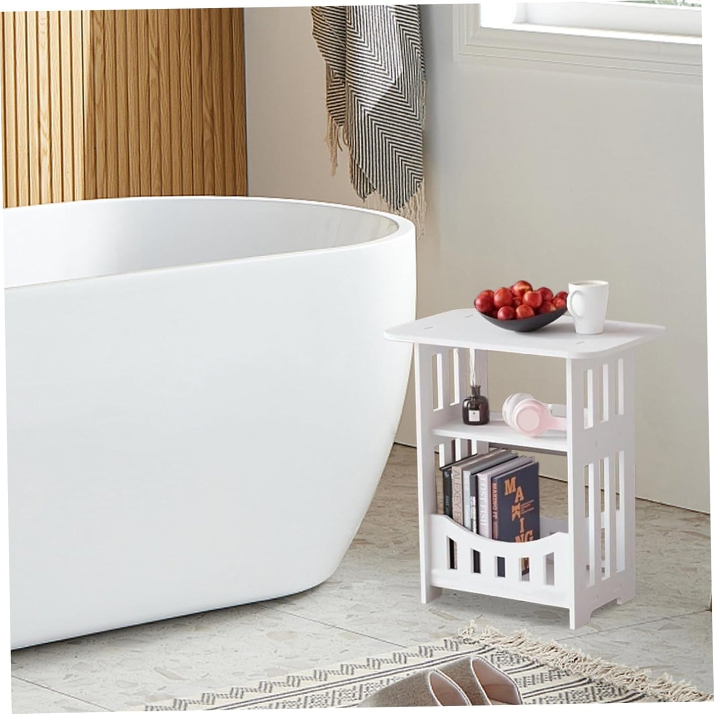 Slim 3-Tier Wooden Side Table – Compact Nightstand & End Table for Bedroom, Living Room, or Balcony (12.6"x8.7"x15.8")